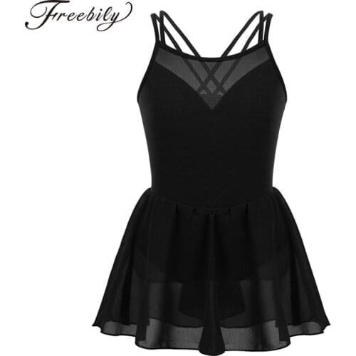 Kids Girls Ballet tutu Dress Gymnastics Mesh Splice Leotard for Girls Ballet Dress Spaghetti Straps Ballet Dance Chiffon Dress