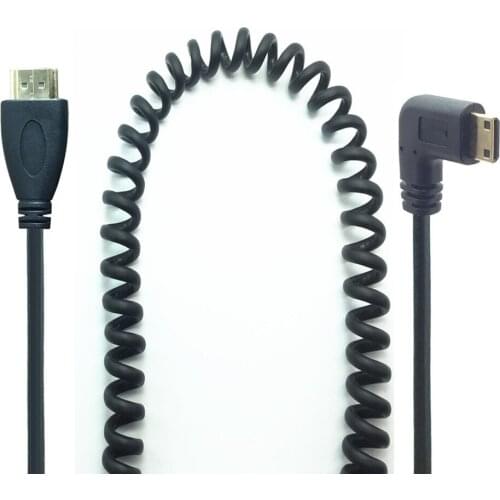 Mini HDMI-compatible to HDTV Cable Gold-Plated Spring Curl V1.4 3D High Premium Cable Left Right Angled for Sony Canon Camcorder