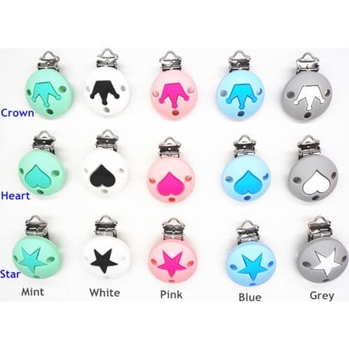 Chengkai 10pcs Round Silicone Star Heart Crown Clips DIY Baby Teether Dummy Pacifier Chain Holder Soother Nursing Toy Clips