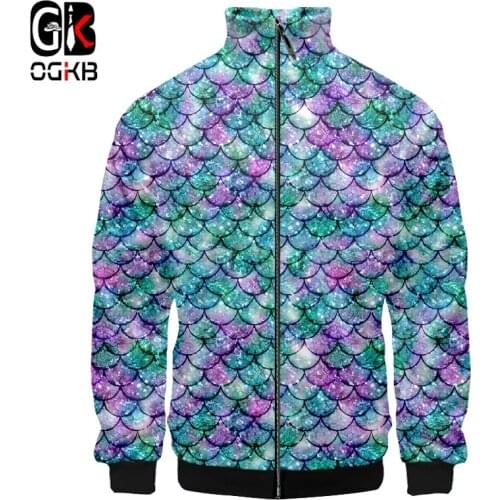 OGKB Long Sleeve 3d Fashion Printed Fish Scale Stand Collar Jacket Men/women Slim Casual Tracksuit Spring Fall Unisex Coat 6XL