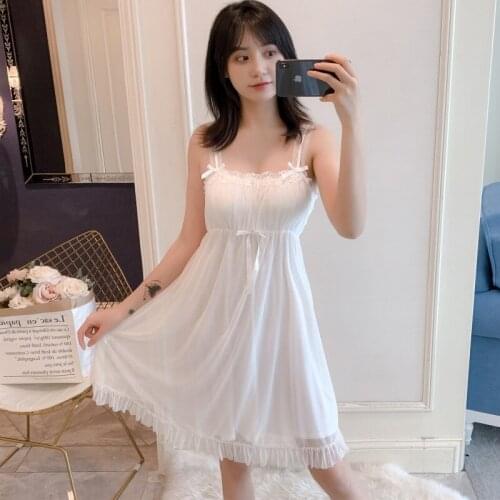 Summer Sleepwear Women Home Wear Victorian Nightgown Elegant sling Sleeveless Soft Cotton Lining Night Dress