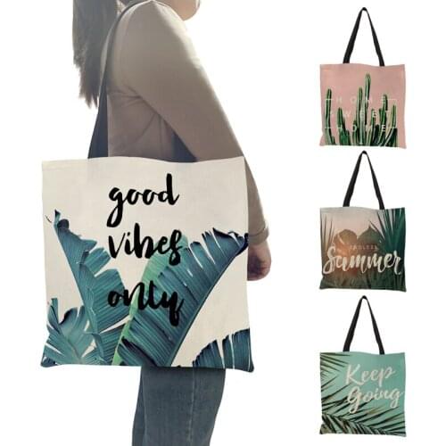 Summer New Tropical Green Plant Eco Foldable Shopping Bags Handbag Women Ladies Casual Totes Shoulder Bag Purse Outdoor Beach
