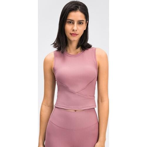 Fashion Round Neck Womens Sport Bra Ribbed Tank Top Workout Crop Tank Top Longline Running Yoga Sleeveless