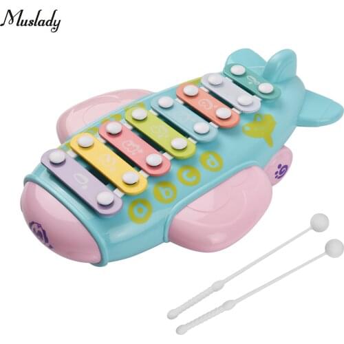 Muslady 8-key Kids Xylophone Toy Airplane Shape with Pair of Mallets for Early Musical Educational Percusssion Instrument
