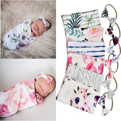 Soft Stretchable Baby Sleeping Bag Sack Newborn Photography Props Newborn Swaddle Blanket with Matching Bow Headband