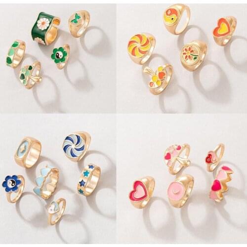 5/6 Pcs Pastoral Style Ring Set Trendy Korean Vintage Ring For Women Jewelry Gift Y2K Cute Fashion Metal Ring Accessories