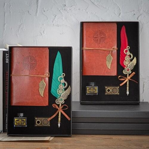 European Retro Mechanical Feather Pen Set Notebook Feather Dip Pen Set European and American Feather Pen Pen Stationary