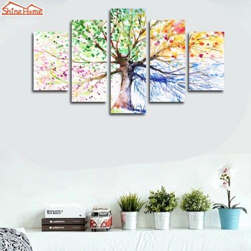 ShineHome-5pcs Canvas Print Wall Art Chinese Ink Tree Oil Painting Abstract Picture Printing Cafe Store Walls Home Decoration