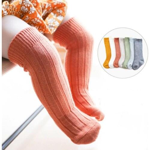 Toddler Infant Baby Kids Girls Boys Solid Candy Color Anti-Slip Knitted Long Stockings Cotton Knee Stockings