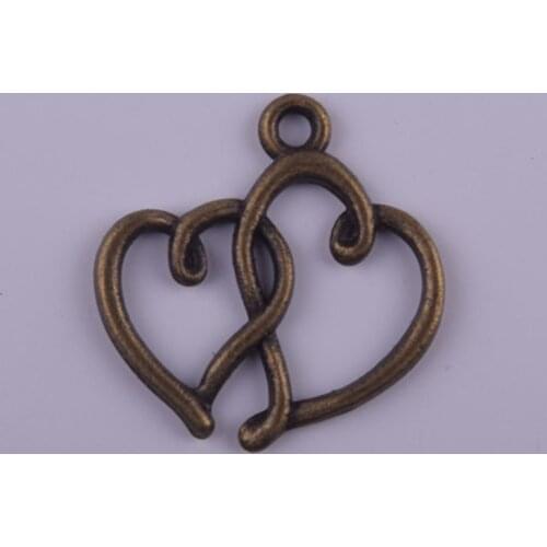 Wholesale Heart & Heart Pendant Retro Bronze Tone Leather Chain Style Necklace Pendant Alloy Jewelry Accessories 50pcs/lot