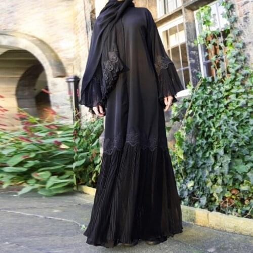 Opened Abaya Kimono Kaftan Pleated Muslim Cardigan Hijab Dress Abaya female Turkish Islamic Clothing Caftan Dubai Djellaba F1848