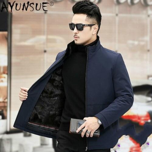 AYUNSUE Parka Winter Jacket Men Clothing Real Mink Fur Coat Male Genuine Mink Shearling Fur Jackets 2020 New Ropa Hombre LXR814