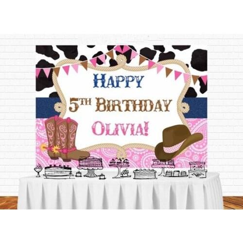 Custom Printable Cowgirl Birthday Flag Cow Cowboy backdrop High quality Computer print party background