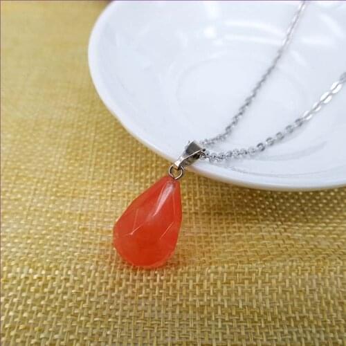 Silver Plated Water Drop Section Tiger Eye Stone Pendant Link Chain Necklace Green Aventurine Jewelry