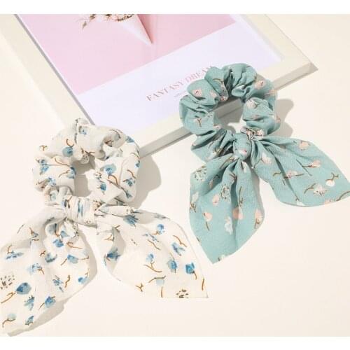 Floral Girls Scrunchies Polka Dot Bowknot Elastic Hair Bands Stripes Headband Hairtie Ponytail Holder Hair Accessories Women