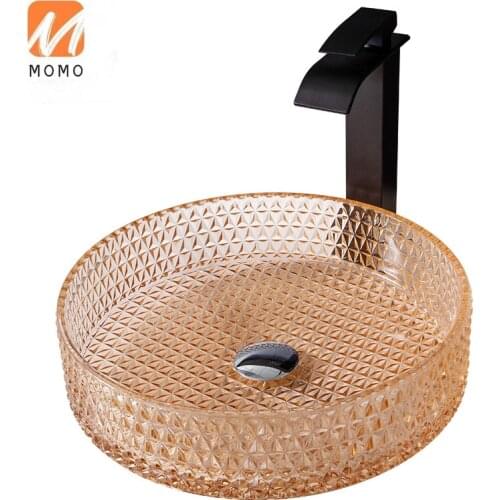 Made in China New Arrival Countertop Coloring Transparent Diamond Shaped Crystal Glass Bowl Vessel Bathroom Wash Basin Sink