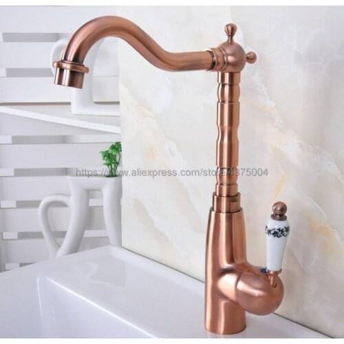 Deck Mounted Single Handle Hole Bathroom Sink Mixer Faucet Antique Red Copper Hot and Cold Water Mixer Tap Nnf635