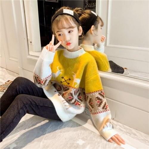 Girls Sweater Kids Coat Outwear 2021 Red Yellow Plus Velvet Thicken Warm Winter Autumn Tops Fleece Christmas Childrens Clothing