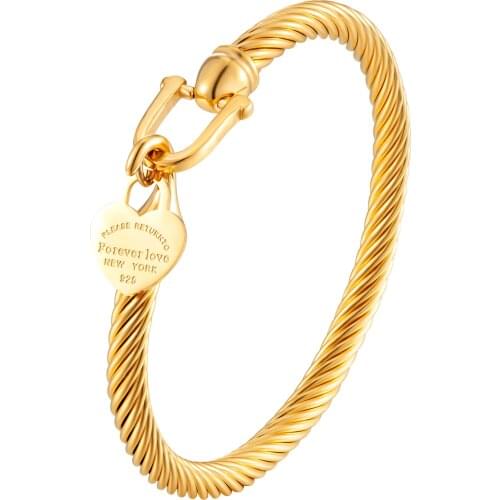 Trendy Heart Design Stainless Steel Wire Wistband Bangles Bracelets For Men Women Engagement Wedding Party Cuff Bangle Jewelry