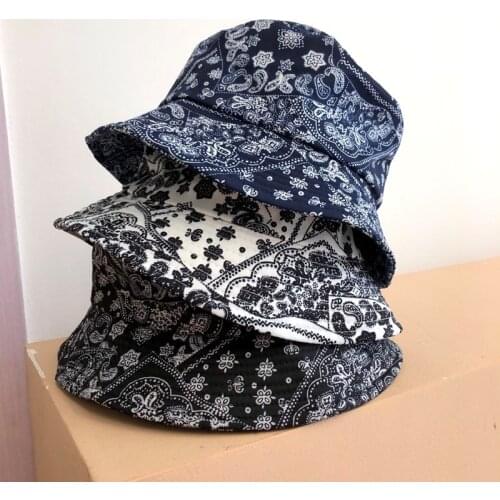 Vintage Print Bucket Hat Men Women Cashew Nut Print Bucket Hats Flowers Double Sided Outdoor