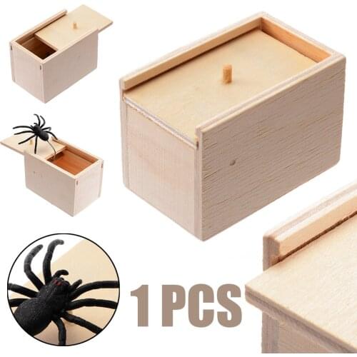 Funny Wooden Scary Spider Box Halloween Fools Day Prank Scary Box Children Kid Toy Festival Trick Joke Favor Party Prop