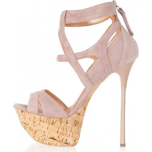 Suede leather thin high heels sandals high platform wood sole open toe shoes cutouts cross strap gladiator dress shoes size 10