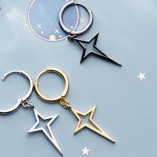Love rocky s925 sterling silver cross earrings woman contracted geometric hollow out ear buckle light stars fine jewelry