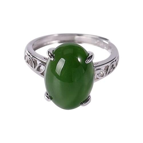 S925 sterling silver natural Hetian jade ring personality minimalist elegant hollow Womens Open ring
