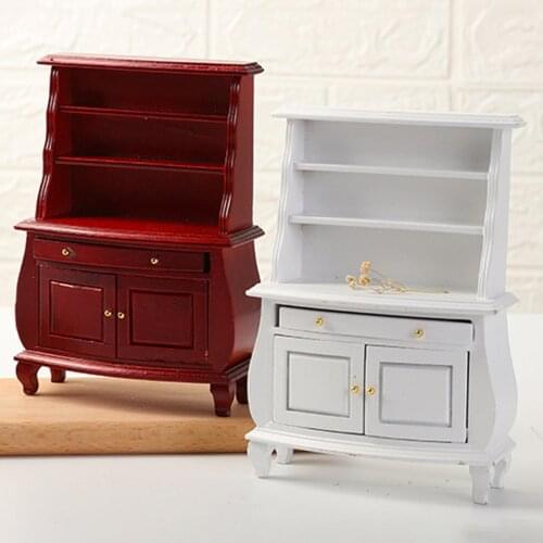 1:12 Dollhouse Miniature Wood Display Cupboard Cabinet Showcase Doll House Decor Birthday Christmas New Year Gift Children Toys