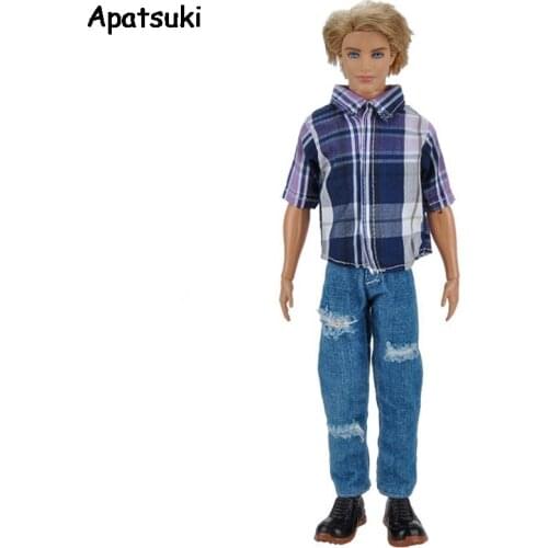 1/6 Boy Doll Clothes Plaided Shirt & Jeans Pants For Ken Doll Clothes For Barbies Boyfriend Ken Prince Male Doll Accessories
