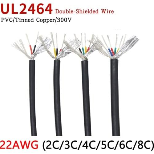 1M 22AWG UL2464 Shielded Wire Signal Cable 2 3 4 5 6 8 Cores PVC Insulated Channel Audio Headphone Copper Control Sheathed Wire