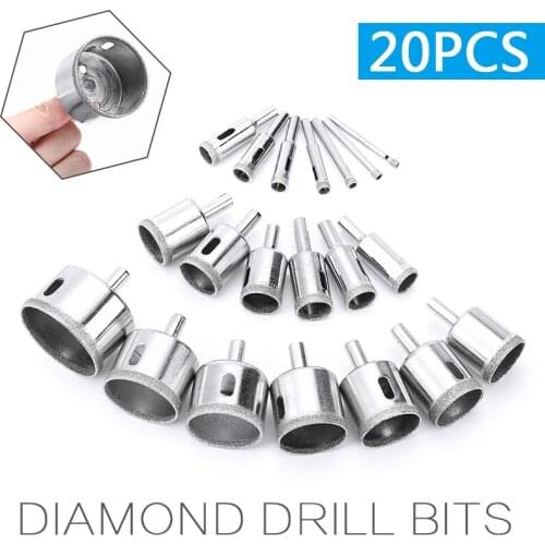 20Pcs Diamond Drill Bits Glass Ceramic Tile Hole Saw Cutting Tool Set Accessories 4-50mm