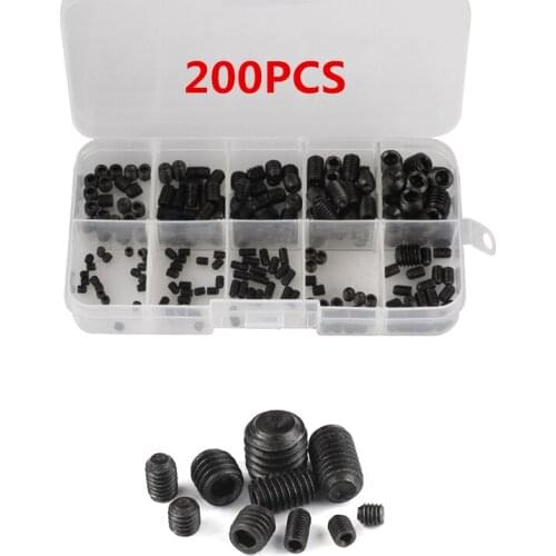 200Pcs 304 Stainless Steel Head Socket Hex Set Grub Screw Assortment Kit M3/M4/M5/M6/M8 With Case