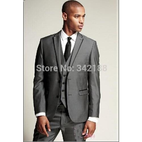 2015 Custom Made Two Buttons Groom Tuxedos Grey Best man Notch Lapel Groomsman Men Wedding Suits Bridegroom(Jacket+Pants+Vestwed