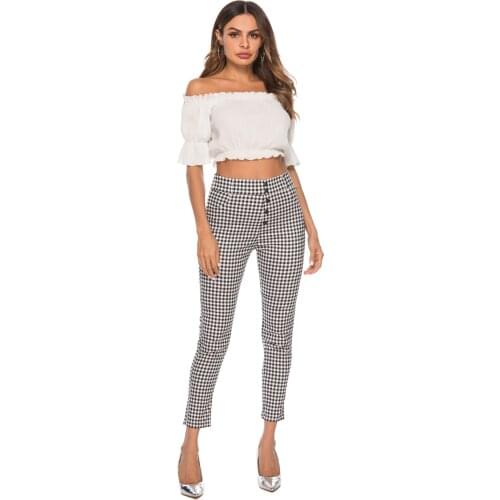 2021 Hot New High Street Spring Stylish Women Pencil Casual Plaid Full Pants Skinny Pants Personality Street Trendsetters