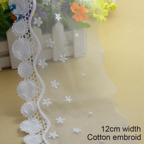5yards 12cm cotton embroid sewing ribbon guipure lace trim or fabric warp knitting DIY Garment Accessories free shipping#1809