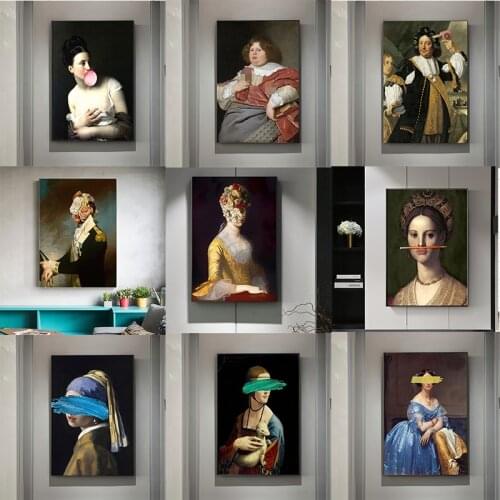 Abstract Landscape Classical European Woman Fun Lips Pen Canvas Paintings Posters and Prints Wall Art Pictures for Living Room