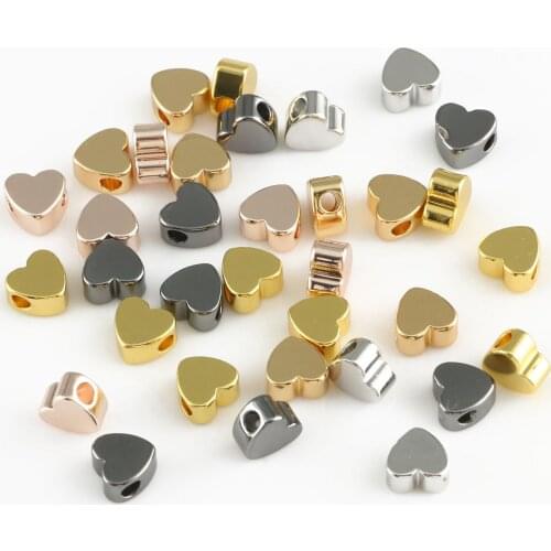 10pcs/lot 6x3mm 8x3mm Inside Hole Love Heart Shape Gold Silver Color CCB Loose Spacer Copper Beads For Jewelry Making Findings