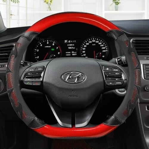 Carbon Fiber Leather Steering Wheel Cover D Shape for Hyundai ioniq 2016 2017 2018 2019 2020 Leather Car Styling Auto Protector