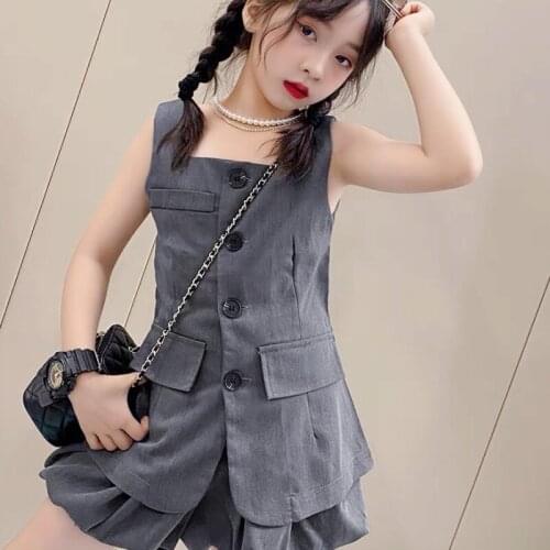 Baby Childrens Fashion Vest Suit, Girls Summer Square Collar Top, Pumpkin Pants Suit, Two-piece Suit, Trendy Kids Clothes