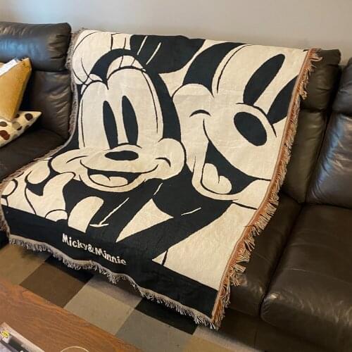 Disney Black White Mickey Mouse Casual Line Blanket Japanese Anime Sofa Hanging Tapestry Bedroom Living Room Decorate 125x150cm
