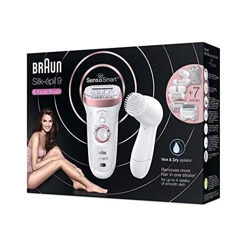 Braun Silk-epil 9 9880 SensoSmart - 7 Additional Parcalı Wet and Dry Wireless Epilator + Face Cleaning Brush gift, pure hair