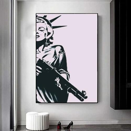 Retro WIth Gun Canvas Painting Beauty Figure Posters and Print Cuadros Wall Art Picture for Living Room Home Decoration Unframed