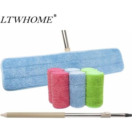 LTWHOME Value Pack of Aluminum Detachable Flat Mop For Floor, Wall,Window + 6pcs Microfiber Mop Pad Refills (3 Colors)