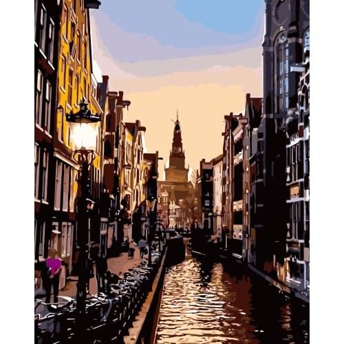 MaHuaf-i730 Sunset in Amsterdam landscape painting by numbers on canvas nordic decoration wall acrylic painting for living room