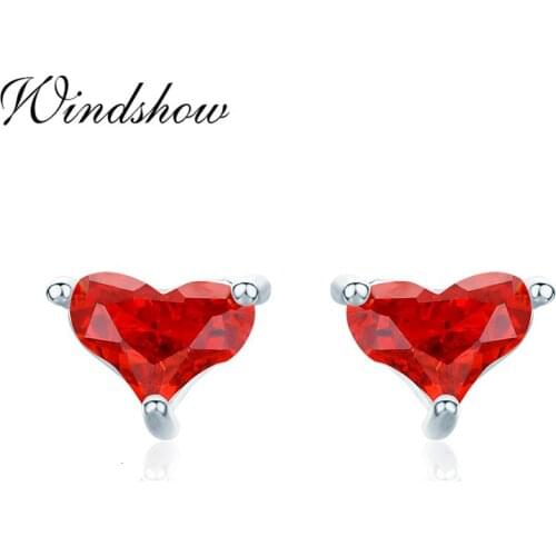 Cute 925 Sterling Silver Small Love Heart Red CZ Stud Earrings For Women Girls Kids Baby Jewelry Aros Aretes Orecchini Kolczyki