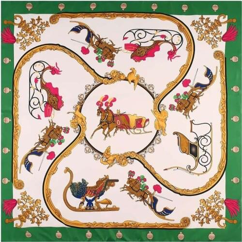2020Spring New DesignCarriage Sled Pattern Luxury Brand Scarf Bandana100%Twill Silk Square Scarf Wraps Scarves For Ladies Shawls