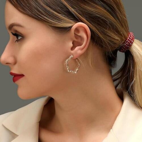 New Carved Pentagon Earrings Creative Geometric Stud Earrings For Women Earing Jewelry Prickly Frosted Earings Kolczyki A524