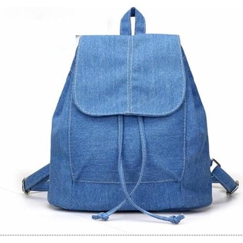 New Denim Canvas Women Backpack Drawstring School Bags for Teenagers Girls Small Backpack Female Rucksack