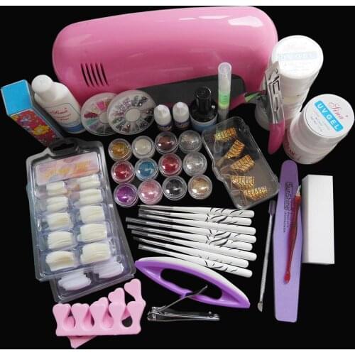 New Kit ! 12 Pure Color Nail Art UV Gel Solid Extension Manicure set + Builder Polish Lamp with brush + base coat + top coat